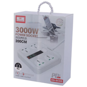 چند راهی 4 خانه ارلدام ES-SC05 با کابل 2 متری + شارژر USB و Type-C