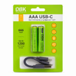 باتری نیم‌قلمی شارژی لیتیوم یون 1.5V سایز AAA ظرفیت 666mWh برند DBK (USB-C)